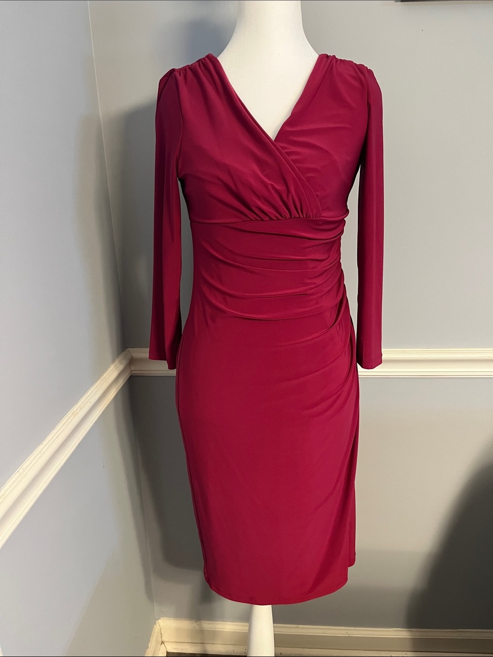 Lauren Ralph Lauren Fuchsia Wrap-Style Midi Dress
